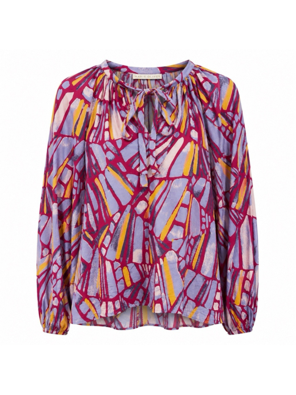Marie Oliver Floral 100% Silk Flowy Tie Neck Blouse Top Art To Wear Luxury XS